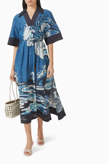 فستان ويف بول للارتداء فوق ملابس السباحة بحزام مزيج قطن