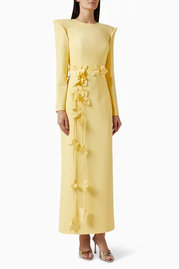 3D Floral-applique Belted Dress