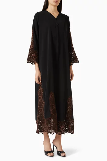 Floral-lace Abaya in Velvet
