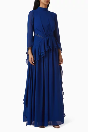 فستان بتطريزات زهور بارزة شيفون