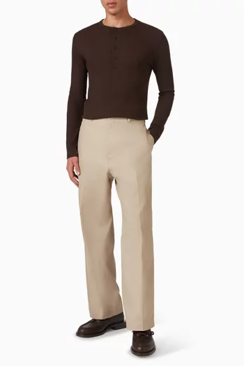 Slim Ribbed Henley T-shirt in Cotton