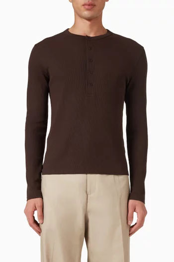 Slim Ribbed Henley T-shirt in Cotton