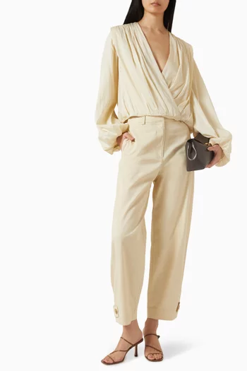 بنطال عملي قطن وتويل بقصة ساق أسطوانية