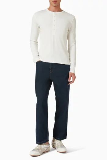 Slim Ribbed Henley T-shirt in Cotton