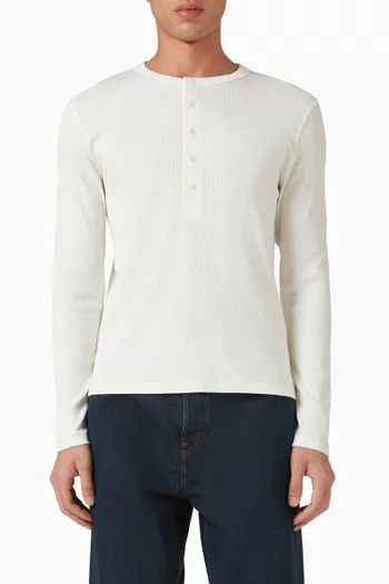Slim Ribbed Henley T-shirt in Cotton
