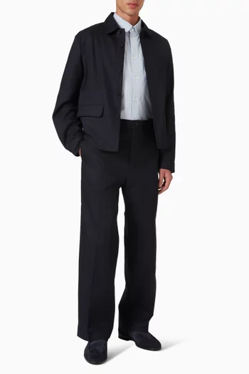 بنطال قطن وكتان بقصة فضفاضة وساق مستقيمة