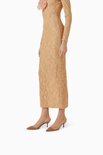 حذاء كلاسيك بسير خلفي وكعب كيتن جلد لامع وأجزاء شفافة