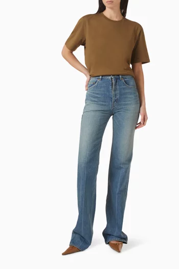 تي شيرت مطرز بشعار نصف دائري قطن