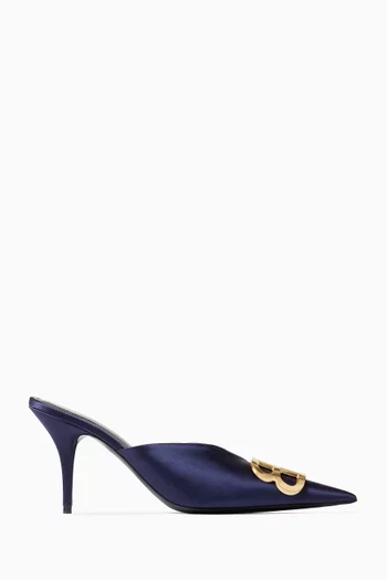 حذاء مفتوح من الخلف بمقدمة مدببة وشعار BB وكعب 80 مم ستان