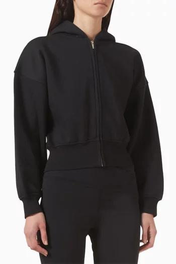 كنزة بغطاء رأس بقصة واسعة وسحّاب مزيج قطن عضوي