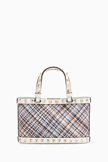 Mini Rockstud Shopping Bag in Woven Fabric