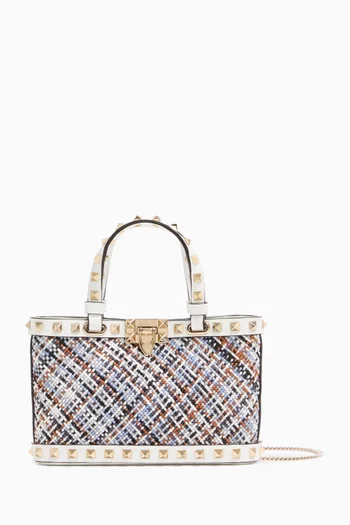 Mini Rockstud Shopping Bag in Woven Fabric