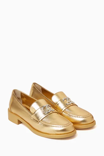 Unused Camelia Flower CC Logo Loafers in Leather, EU 37.5