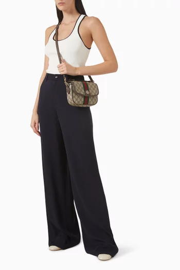 حقيبة كتف أوفيديا صغيرة قماش بنقشة شعار حرفي GG