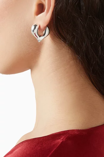 Molten Heart Medium Hoop Earrings in Silver-plated Brass