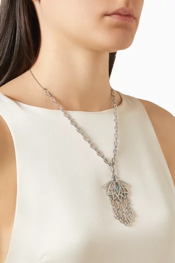 قلادة لوتس بلوم بدلاية منزلقة مرصعة بالماس ذهب أبيض عيار 18