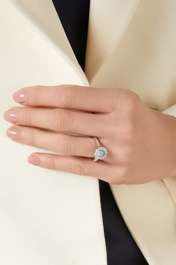 خاتم 1735 مرصع بأكوامارين وماس