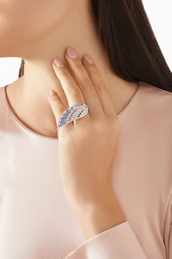 خاتم وينجز امبريس بيرد أوف بارادايس مرصع بالماس والياقوت ذهب أبيض عيار 18