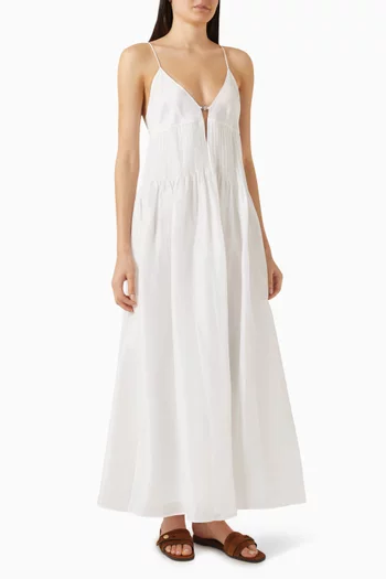 فستان بخصر مزموم كتان