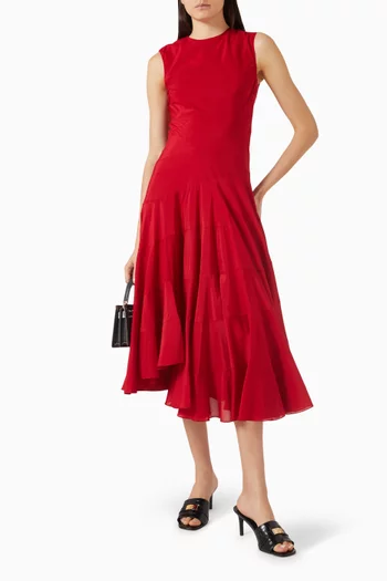 فستان بقصة واسعة قطن وحرير