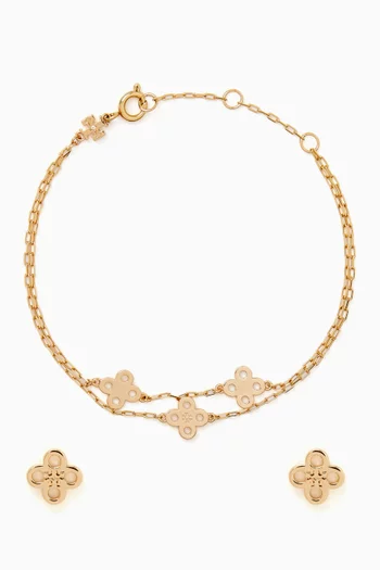 Kira Bracelet & Earrings Set in 18kt Gold-plated Brass