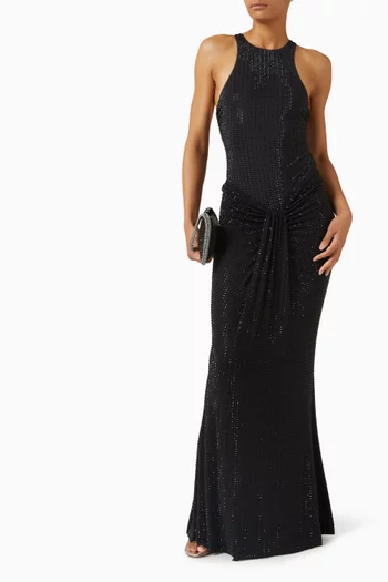 تنورة ماليبو طويلة بعقدة وتطريزات بالكريستال