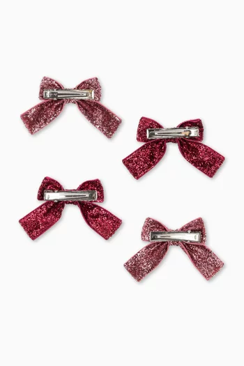 Glitter Bow Hair Clips, Set of 4