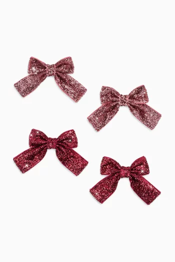 Glitter Bow Hair Clips, Set of 4