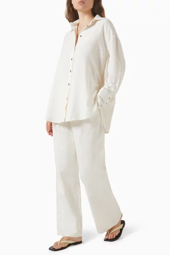 بنطال بقصة ساق واسعة مزيج كتان