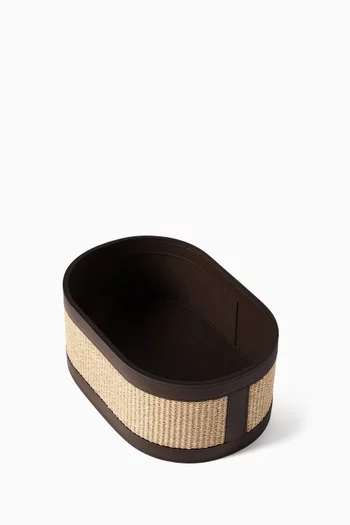 Large Raffia-effect Organiser Basket in Techno Cotton & Leather
