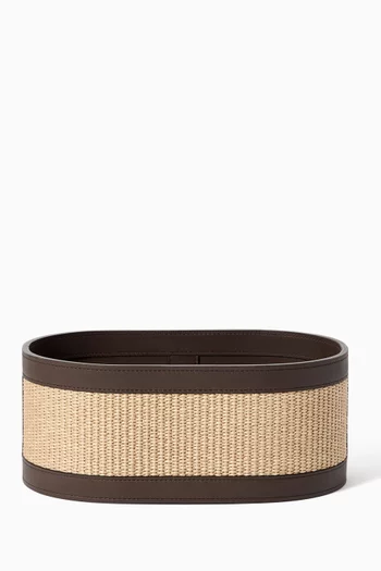 Large Raffia-effect Organiser Basket in Techno Cotton & Leather