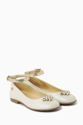 Rhinestone Ballerina Flats in Leather