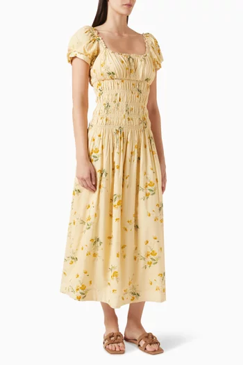 فستان ريفا متوسط الطول مزيج قطن