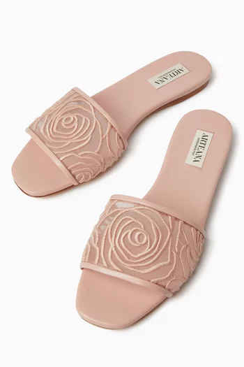 Sorrento Slide Sandals in Embroidered Lace