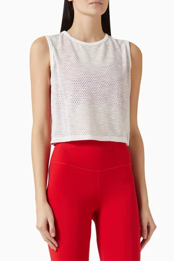 بلوزة لوجان بلا أكمام مزينة بخطوط قماش شبكي