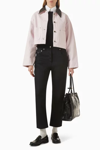 Leather-collar Jacket in Canvas