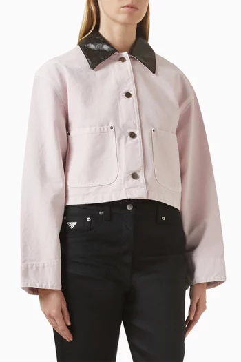 Leather-collar Jacket in Canvas