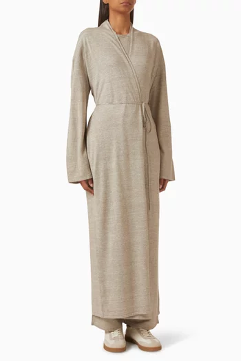 Belted Longline Cardigan in Wool-linen