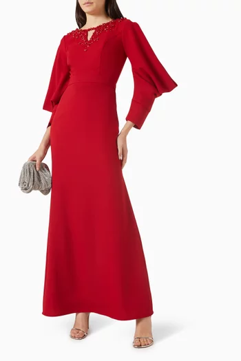 فستان بحزام ومطرز بالخرز