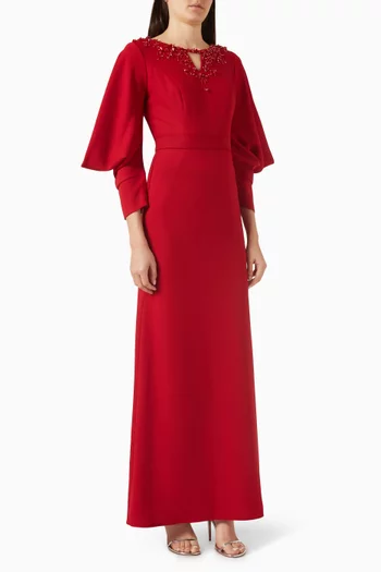 فستان بحزام ومطرز بالخرز