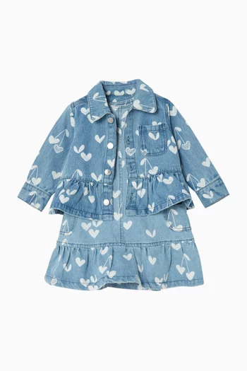Angelica Printed Frill Dress in Denim