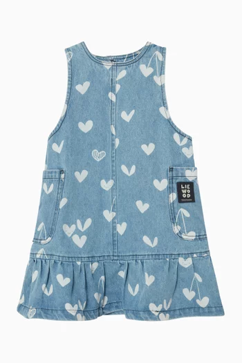 Angelica Printed Frill Dress in Denim