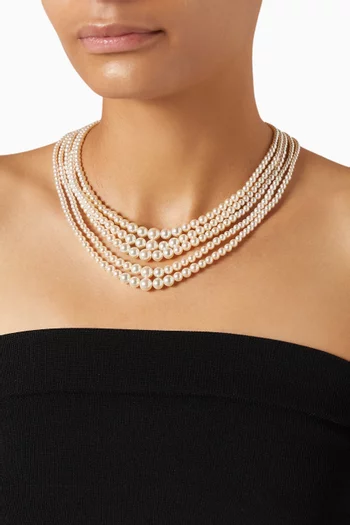 1980s Vintage 5 Strand Faux Pearl Necklace