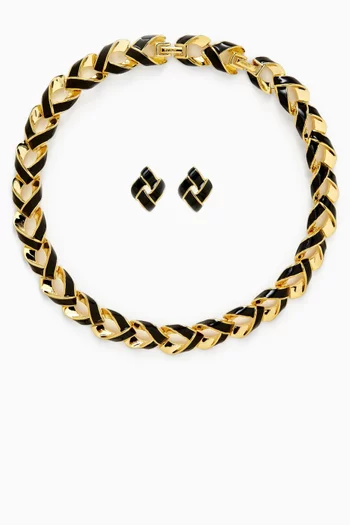 1990s Vintage Enamel Necklace & Earrings Set