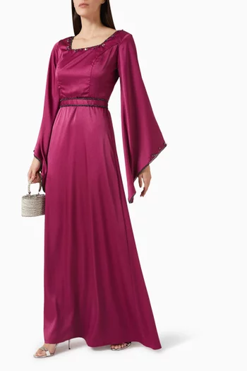 فستان بحزام مزين بخرز