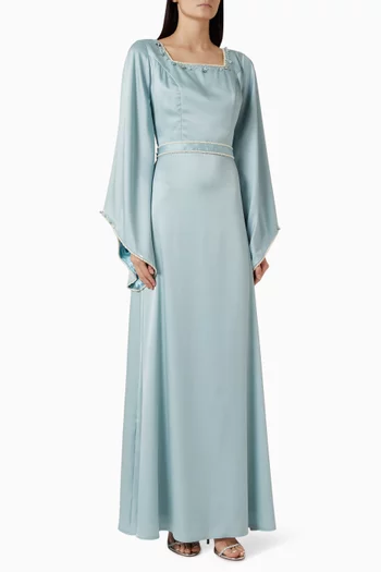 فستان بحزام مزين بخرز