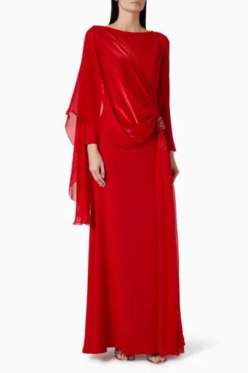 فستان بدرابيه مزين بتطريزات بالخرز