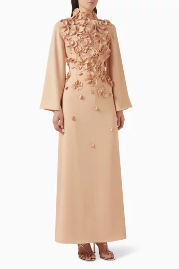 "A refined gown featuring a clean,flowing silhouette, elevated bydelicate 3D floral appliques acrossthe bodice for a soft yet sculpturalstatement.":Light/Pastel Pink:M|219369879