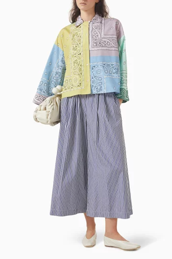 بنطال بقصة قصيرة وساقين واسعتين قطن بوبلين