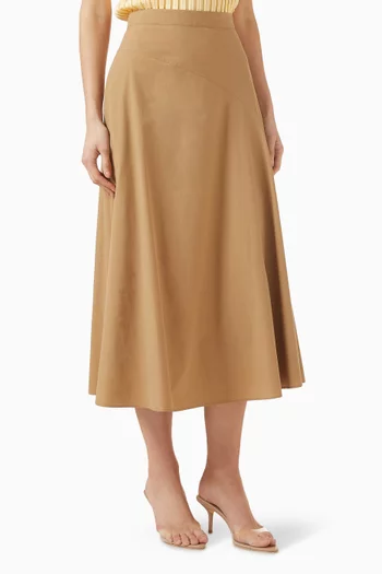 Flared Midi Skirt in Cotton Poplin